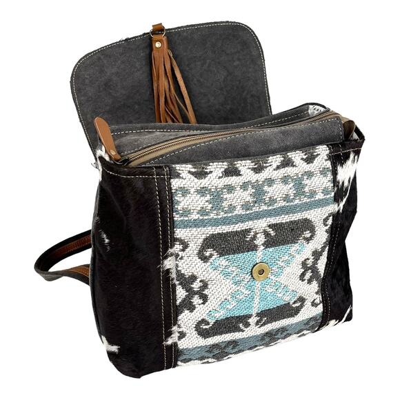 NEW Myra Tapestry & Leather Cowhide Hair BACKPACK HANDBAG 12x13" Purse Isabella - Picture 4 of 14